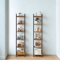 FURNOLD Industrial 6 Tier Tall Narrow Bookcase Shelves Rustic Brown