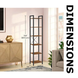 FURNOLD Industrial 6 Tier Tall Narrow Bookcase Shelves Rustic Brown - thumbnail 5