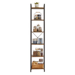 FURNOLD Industrial 6 Tier Tall Narrow Bookcase Shelves Rustic Brown - thumbnail 4