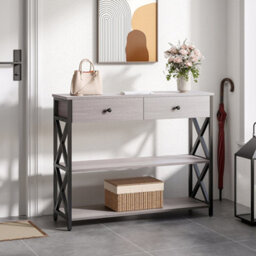 Living And Home 2 Drawers Narrow Console Table Sofa Couch Side Table With 2 Storage Shelves For Entryway Hallway - thumbnail 2