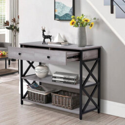 Living And Home 2 Drawers Narrow Console Table Sofa Couch Side Table With 2 Storage Shelves For Entryway Hallway - thumbnail 4