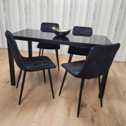 Kosy Koala Dining Table And 4 Chairs Black Glass 4 Velvet Chairs  Dining Room Furniture - thumbnail 2