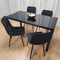 Kosy Koala Dining Table And 4 Chairs Black Glass 4 Velvet Chairs  Dining Room Furniture - thumbnail 3