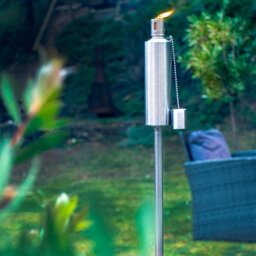 Harbour Housewares 146Cm Metal Garden Torches - Cylinder - Set Of 2 Silver Outdoor Lighting Oil Fuel Lamp Candle Flame Lantern - thumbnail 5
