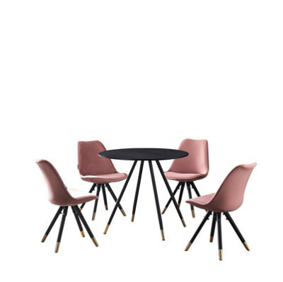 Life Interiors Sofia Dorchester Lux Dining Set, A Table And Chairs Set Of 4, Black/pink - image 1