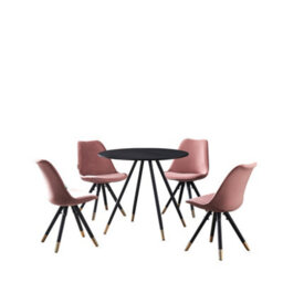 Life Interiors Sofia Dorchester Lux Dining Set, A Table And Chairs Set Of 4, Black/pink
