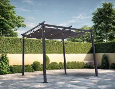 Outdoor Pergola With Roof Event Shelter For Garden Patio With Led Lights