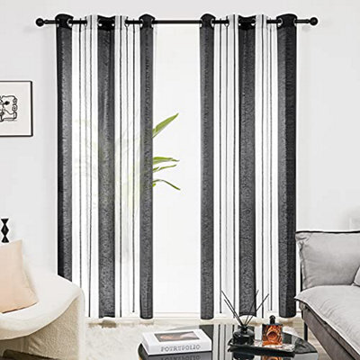 Deconovo Yarn-Dyed Voile Curtains Semi Transparent Net Curtains Sheer Curtains, 55 X 90 Inch Black 2 Panels - image 1