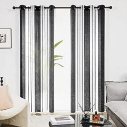 Deconovo Yarn-Dyed Voile Curtains Semi Transparent Net Curtains Sheer Curtains, 55 X 90 Inch Black 2 Panels - thumbnail 1