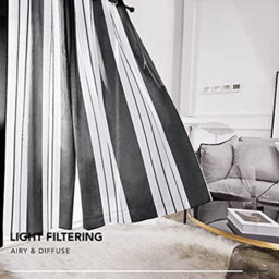 Deconovo Yarn-Dyed Voile Curtains Semi Transparent Net Curtains Sheer Curtains, 55 X 90 Inch Black 2 Panels - thumbnail 3