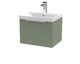 Hudson Reed Fluted Wall Hung 1-Drawer Vanity And Thin-Edge Basin, Contemporary Sink Vanity Unit, Satin Green, 500mm - thumbnail 5
