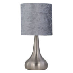 First Choice Lighting Set Of 2 Romana - Brushed Chrome Touch Table Lamps Grey  Velvet Shades - thumbnail 2