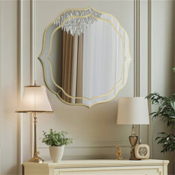 Artloge 80X80Cm Large Glass Wall Mirror Beveled Golden Rim Accent Mirror Entryway Bathroom Decor - thumbnail 6
