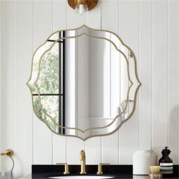 Artloge 80X80Cm Large Glass Wall Mirror Beveled Golden Rim Accent Mirror Entryway Bathroom Decor - thumbnail 5