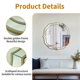 Artloge 80X80Cm Large Glass Wall Mirror Beveled Golden Rim Accent Mirror Entryway Bathroom Decor - thumbnail 3