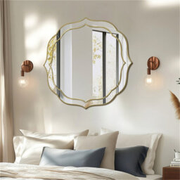 Artloge 80X80Cm Large Glass Wall Mirror Beveled Golden Rim Accent Mirror Entryway Bathroom Decor - thumbnail 8
