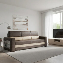 Sofa Bed With Shelf Sleeping Function And Storage Nemo Brown With Beige