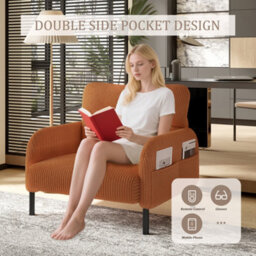 Abrihome Corduroy Fabric, Comfortable Monochrome Single Person Wide Seat Chair, Suitable For Living Rooms And Bedrooms,orange - thumbnail 6