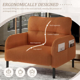 Abrihome Corduroy Fabric, Comfortable Monochrome Single Person Wide Seat Chair, Suitable For Living Rooms And Bedrooms,orange - thumbnail 4