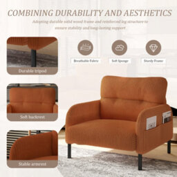 Abrihome Corduroy Fabric, Comfortable Monochrome Single Person Wide Seat Chair, Suitable For Living Rooms And Bedrooms,orange - thumbnail 3
