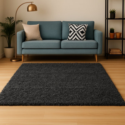Uetian Medium Size 120X170Cm Anthracite Dark Charcoal Grey With 5Cm Pile Thickness Home Living Rugs Shaggy For Bedroom Living Room - image 1