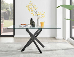 Furniturebox Leonardo 6 Seater Rectangular Glass Dining Table With Silver Metal Legs & 6 Beige Milan Faux Leather Black Leg Chairs - thumbnail 2