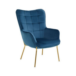 Orsina And Durable Blue Velvet Armchair With Gold Legs, High Back Patterned Armchair, Easy To Maintain Bucket Chair - thumbnail 2