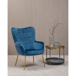 Orsina And Durable Blue Velvet Armchair With Gold Legs, High Back Patterned Armchair, Easy To Maintain Bucket Chair - thumbnail 5