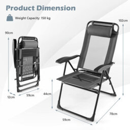 Costway Garden Folding Camping Chairs Set Of 2 Portable Outdoor Recliner W/ 7-Level Backrest - thumbnail 3