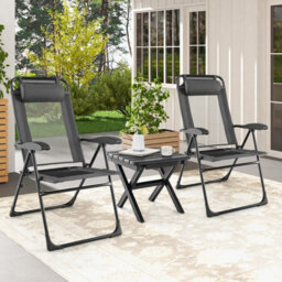Costway Garden Folding Camping Chairs Set Of 2 Portable Outdoor Recliner W/ 7-Level Backrest - thumbnail 1