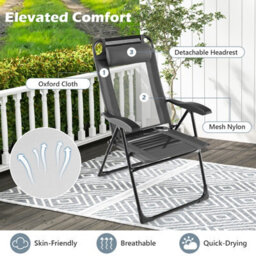 Costway Garden Folding Camping Chairs Set Of 2 Portable Outdoor Recliner W/ 7-Level Backrest - thumbnail 5