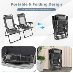 Costway Garden Folding Camping Chairs Set Of 2 Portable Outdoor Recliner W/ 7-Level Backrest - thumbnail 8