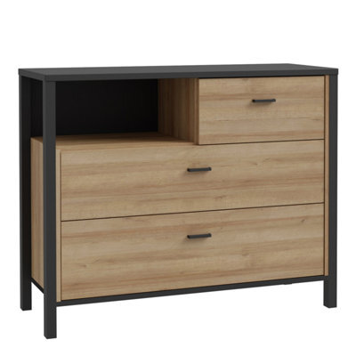 High Rock Chest Of 3 Drawers In Matt Black/riviera Oak - image 1