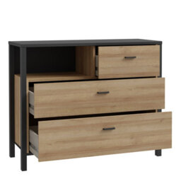 High Rock Chest Of 3 Drawers In Matt Black/riviera Oak - thumbnail 4