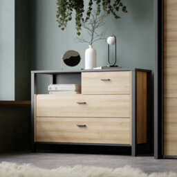 High Rock Chest Of 3 Drawers In Matt Black/riviera Oak - thumbnail 6