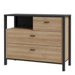 High Rock Chest Of 3 Drawers In Matt Black/riviera Oak - thumbnail 3