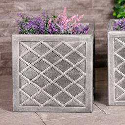Charles Bentley Pair Of Lazio Square Pewter Planters (Dia. 32Cm) Grey Plastic - thumbnail 2