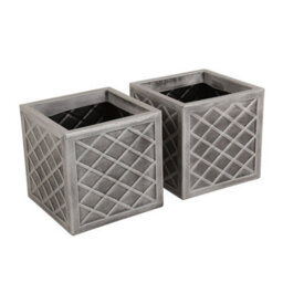 Charles Bentley Pair Of Lazio Square Pewter Planters (Dia. 32Cm) Grey Plastic - thumbnail 3