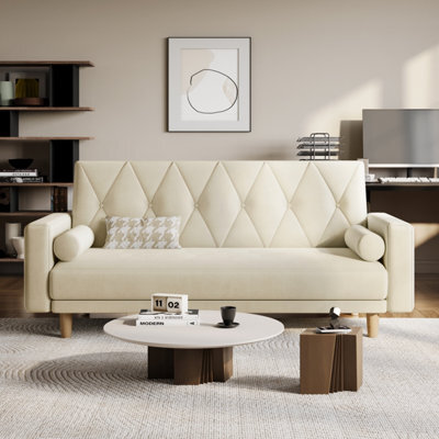 Yaheetech Convertible Sofa Bed Fabric Sofa Couch Click Clack Modern Sleeper Sofa Settee With 2 Bolster Pillows Beige - image 1