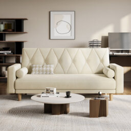 Yaheetech Convertible Sofa Bed Fabric Sofa Couch Click Clack Modern Sleeper Sofa Settee With 2 Bolster Pillows Beige
