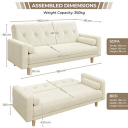 Yaheetech Convertible Sofa Bed Fabric Sofa Couch Click Clack Modern Sleeper Sofa Settee With 2 Bolster Pillows Beige - thumbnail 3
