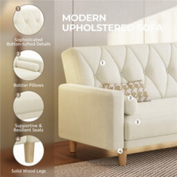 Yaheetech Convertible Sofa Bed Fabric Sofa Couch Click Clack Modern Sleeper Sofa Settee With 2 Bolster Pillows Beige - thumbnail 4
