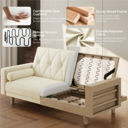 Yaheetech Convertible Sofa Bed Fabric Sofa Couch Click Clack Modern Sleeper Sofa Settee With 2 Bolster Pillows Beige - thumbnail 5