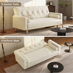 Yaheetech Convertible Sofa Bed Fabric Sofa Couch Click Clack Modern Sleeper Sofa Settee With 2 Bolster Pillows Beige - thumbnail 7
