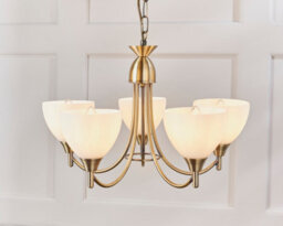 Anson Lighting Royal 5Lt Pendant Light Finished In Antique Brass Plate And Matt Opal Glass - thumbnail 2
