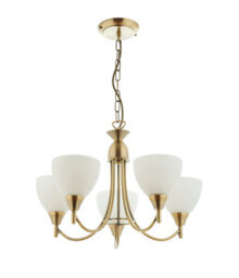 Anson Lighting Royal 5Lt Pendant Light Finished In Antique Brass Plate And Matt Opal Glass - thumbnail 5