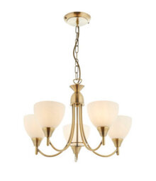Anson Lighting Royal 5Lt Pendant Light Finished In Antique Brass Plate And Matt Opal Glass - thumbnail 4