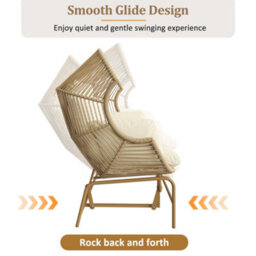 Matteo Beige 2-Seater Garden Swing Rocking Chair With Cushions, Durable Pe Rattan & Metal Frame - thumbnail 4