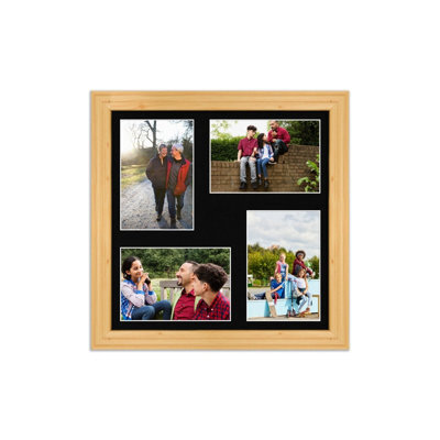 AK Frames 12X12 Light Oak Classic Multi Photo Frame With Black Mount - Holds 4 Apertures (4X) 6X4 Photos - image 1