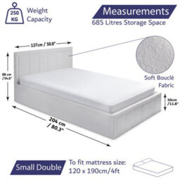 Home Treats Ottoman Bed Frame Small Double White Boucle Storage Bed - No Mattress - thumbnail 7